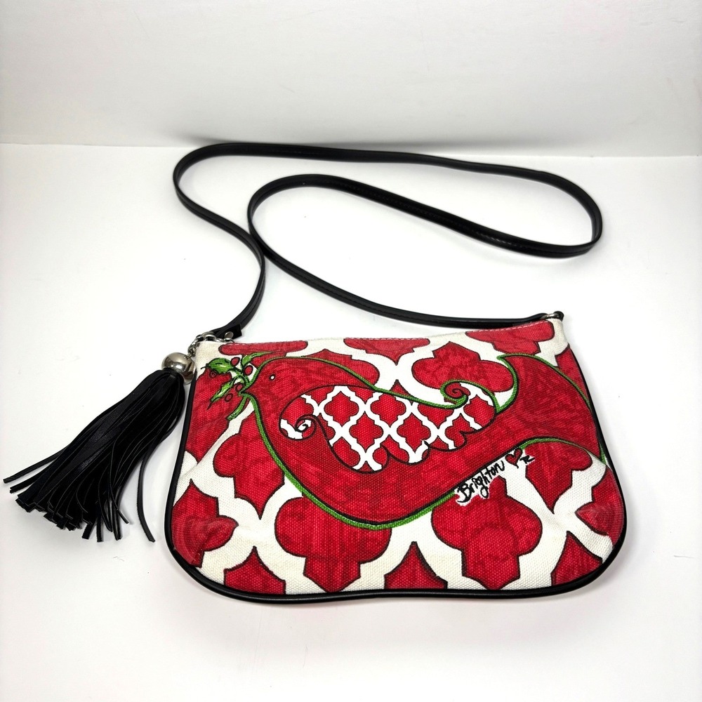 Brighton Red White "Love Dove" Tassel Crossbody Bag
